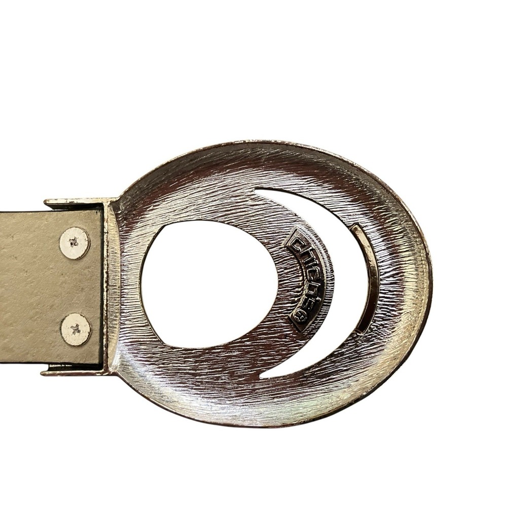 CHICOs Belt Leather Black Gold Silver Tone Hook Buckle Art To Wear Statement S/M - Picture 6 of 13